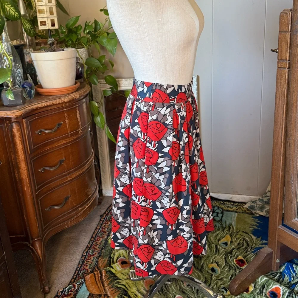 Anthropologie Comme Toi Lined Pleated Abstract Floral Skirt, Medium - Picture 5 of 10
